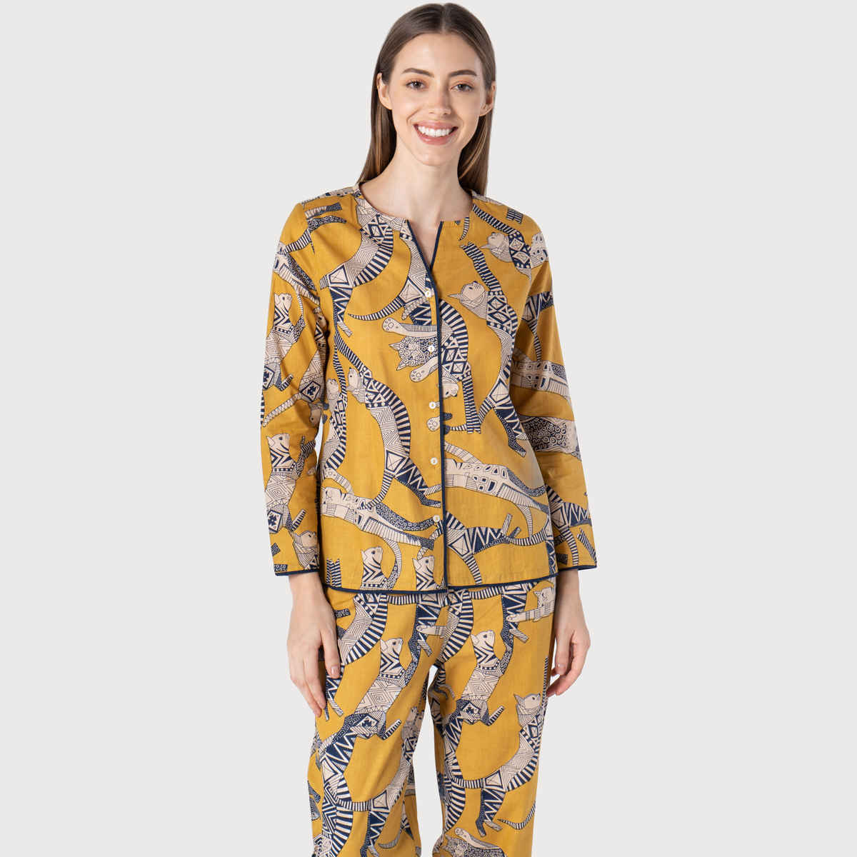 Sanskrutihomes Women Multicolor Printed Pure Cotton Night Suit SE-NSP-674 | L