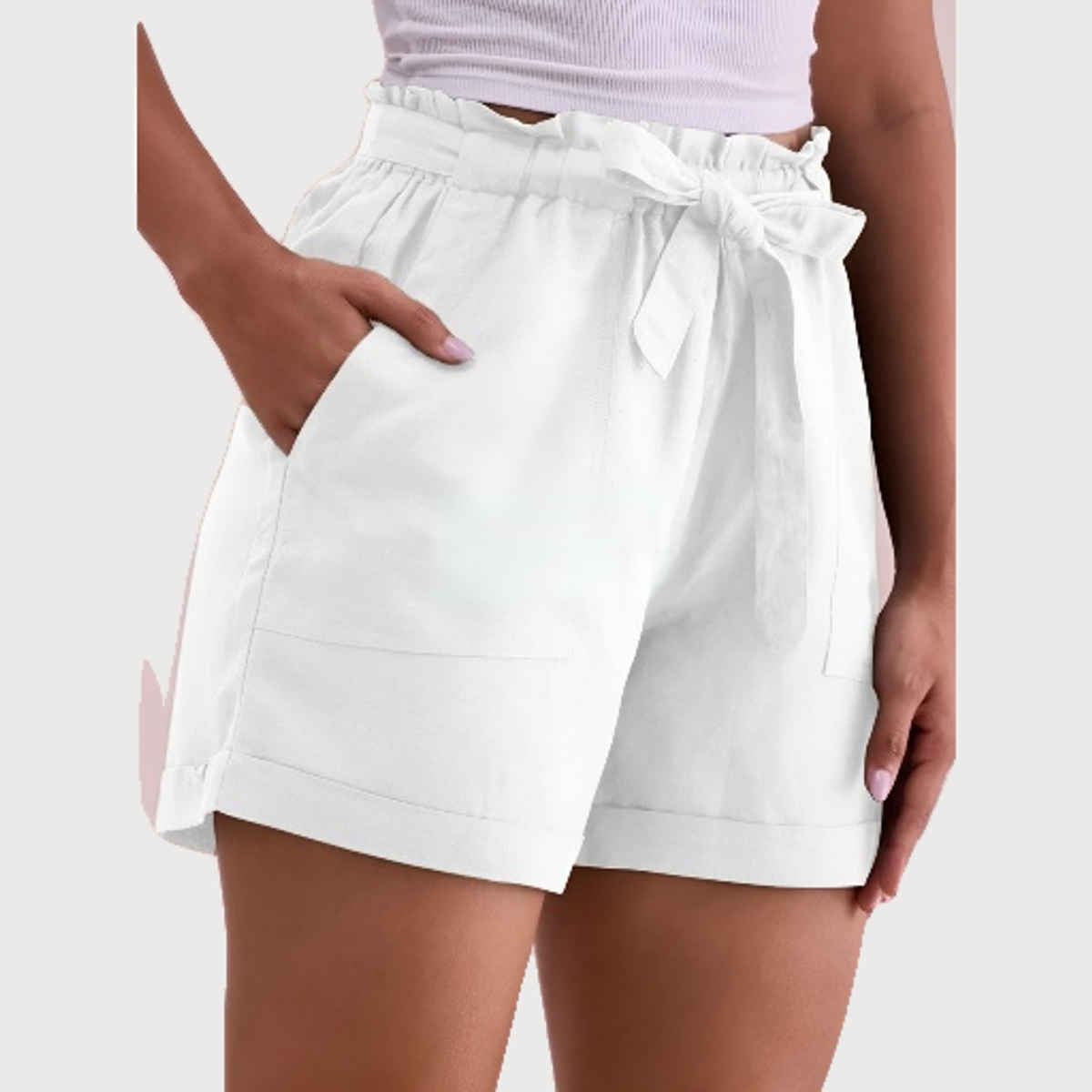 Luxrio Women's Cotton Linen Blended Shorts | WMNSHORTSCF | White - M
