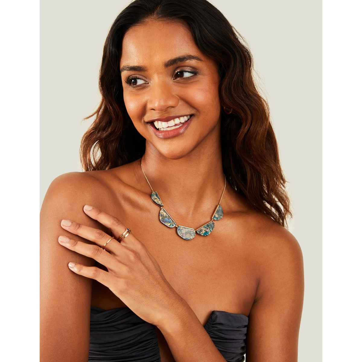 Accessorize London Women's Gold Mother Of Pearl Semi Circle Necklace - Grey
