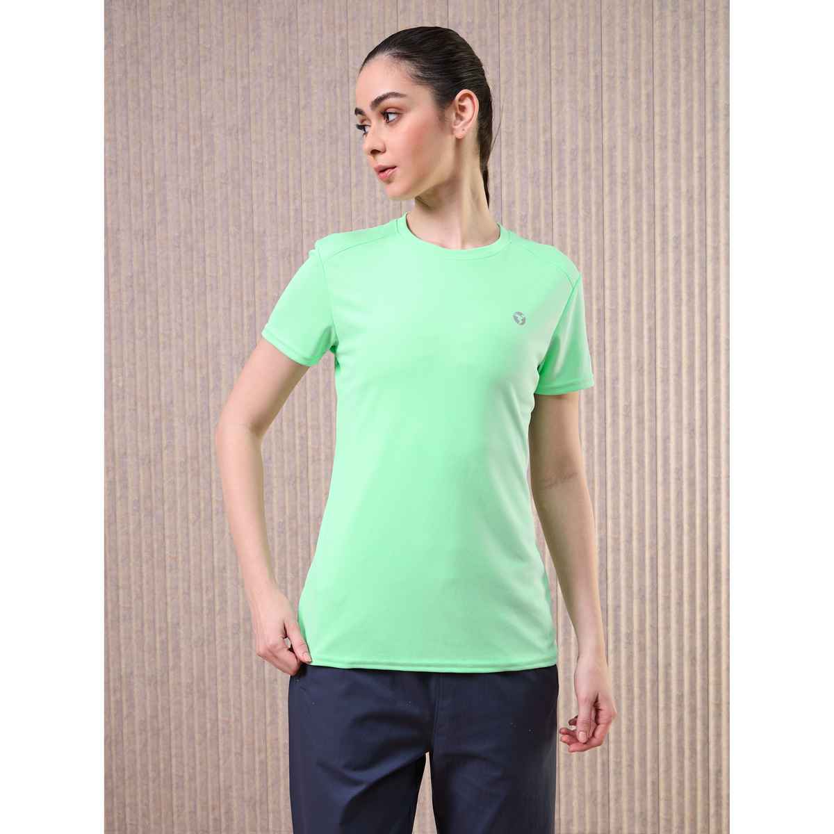 Technosport Women Solid Slim Fit Round Neck Sports T-shirt with Techno CooL Mint Green 2XL