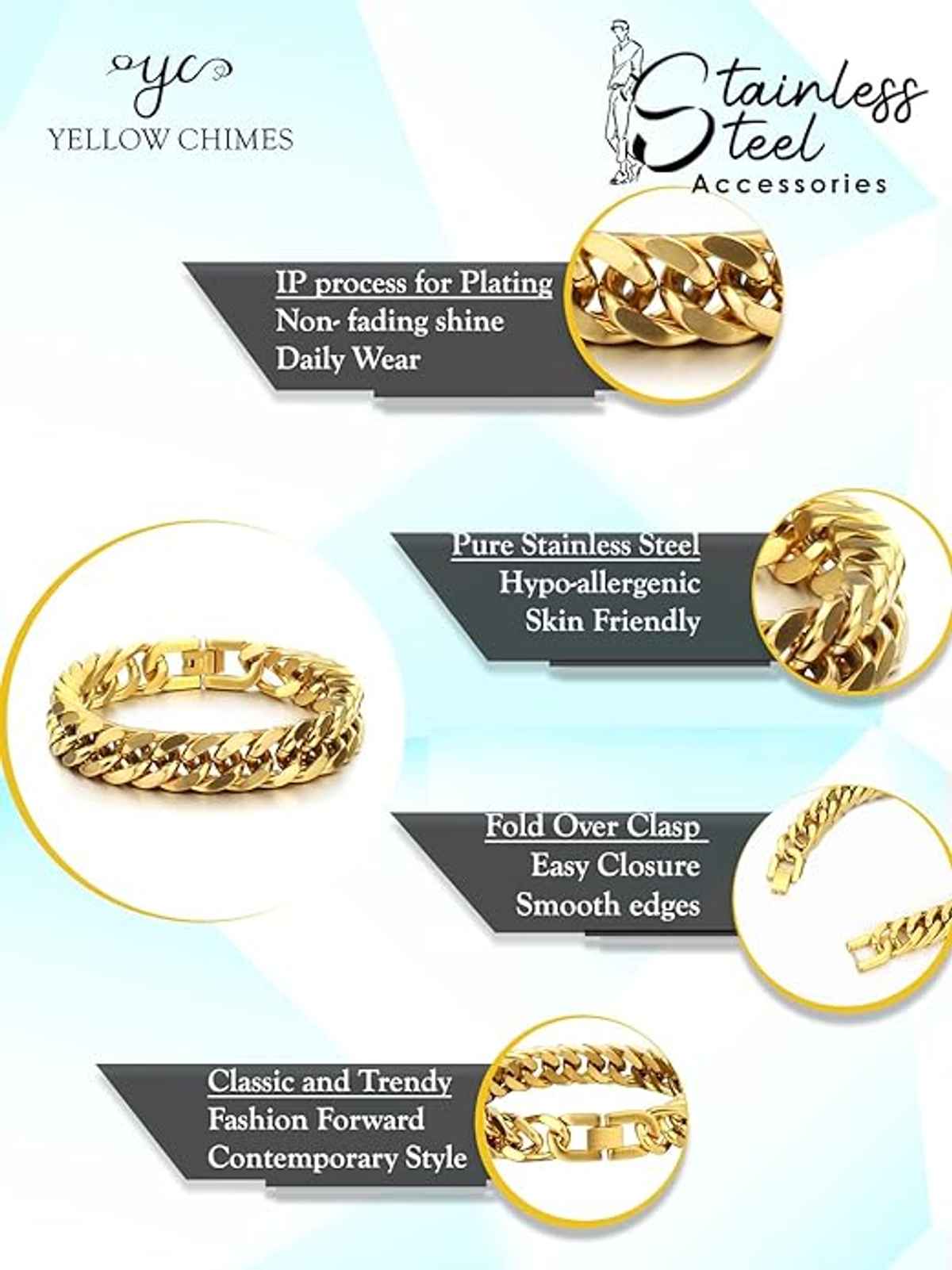 Yellow Chimes Gold Bracelet | Gold Plated Curb Chain