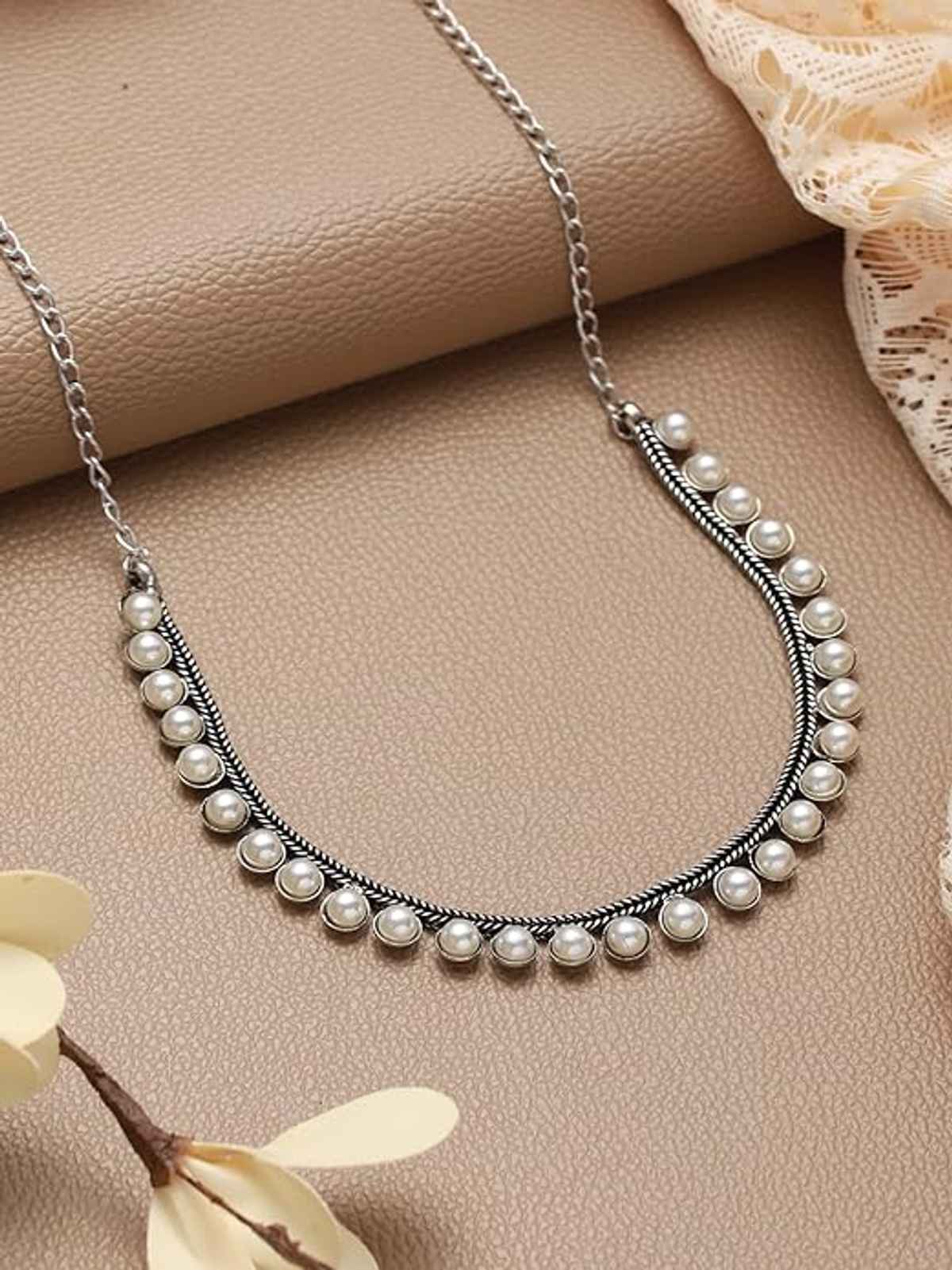 Aatmana Set of 2 Oxidised Silver-Tone Pearl Studded & Evil Eye Necklace