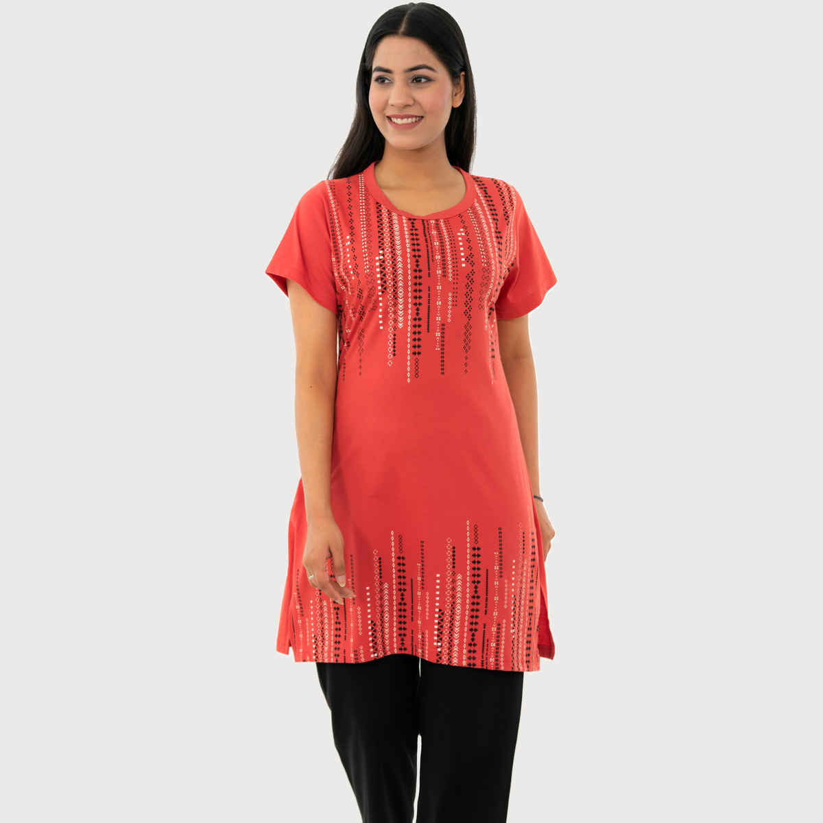 Duchess Women s Cotton Regular Fit Printed & Embroided Long Length Night Suit Set | T-Pink - XL