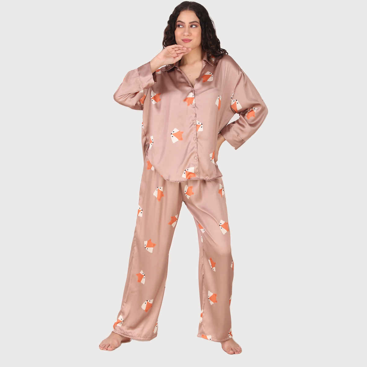 Masha Women's Fox Brown Oversized Pajamas | Set | XL