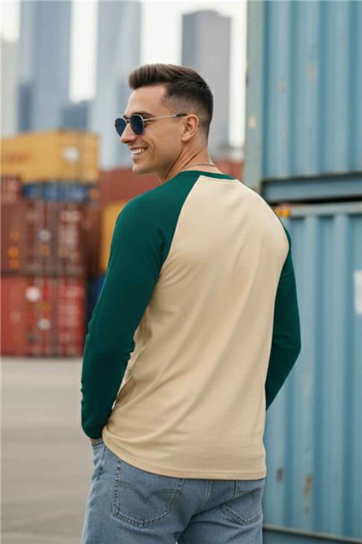 Veirdo Men's Raglan Full Sleeve Cotton Regular Fit T-Shirt | Green - M