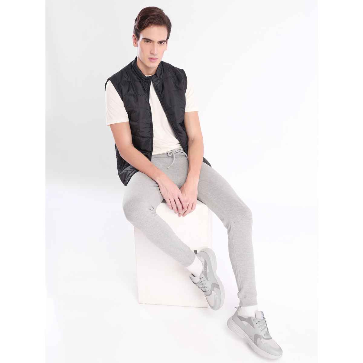 Nobero Men's Zip Pocket Joggers | Grey Melange - XL