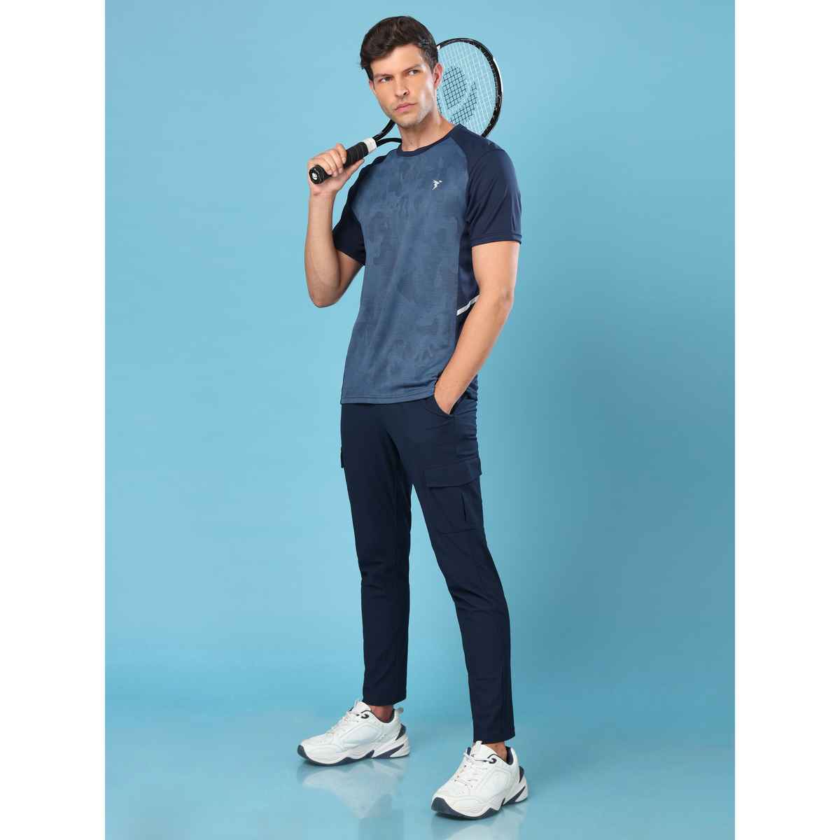 Technosport Men Poly Solid Relax Fit Sports Cargo Trackpants with DURACOOL+ | Navy | M