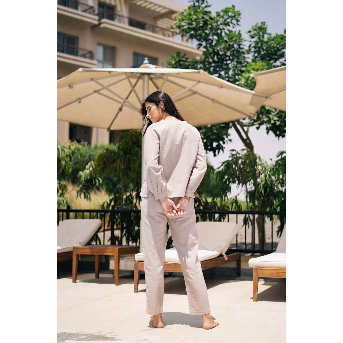 Sanskrutihomes V-Neck Pure Cotton Night Suit | Light Pink | S