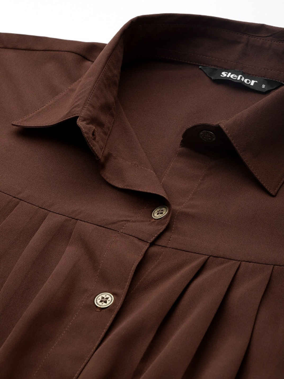Slenor Women Shirt Collar Short Sleeves Crop Shirt | Brown | M