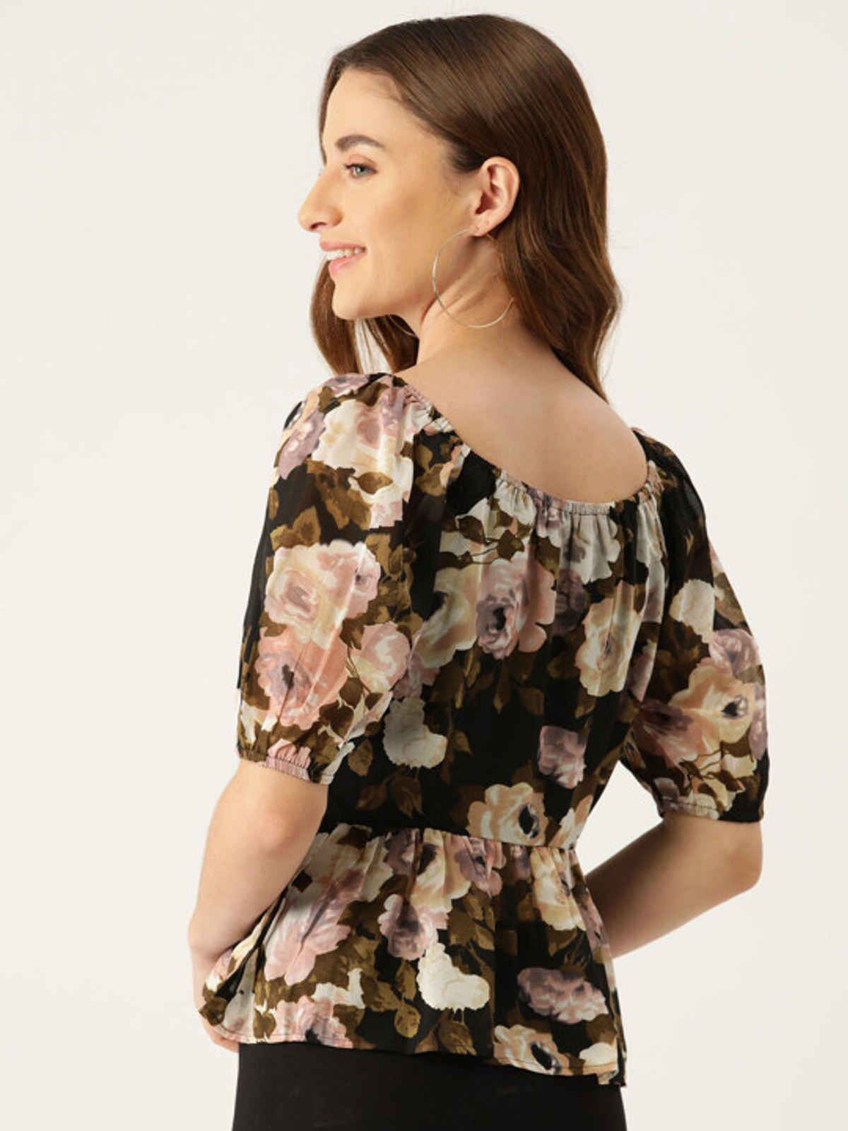 Slenor Women Floral Print Georgette Peplum Top | Multicoloured | L