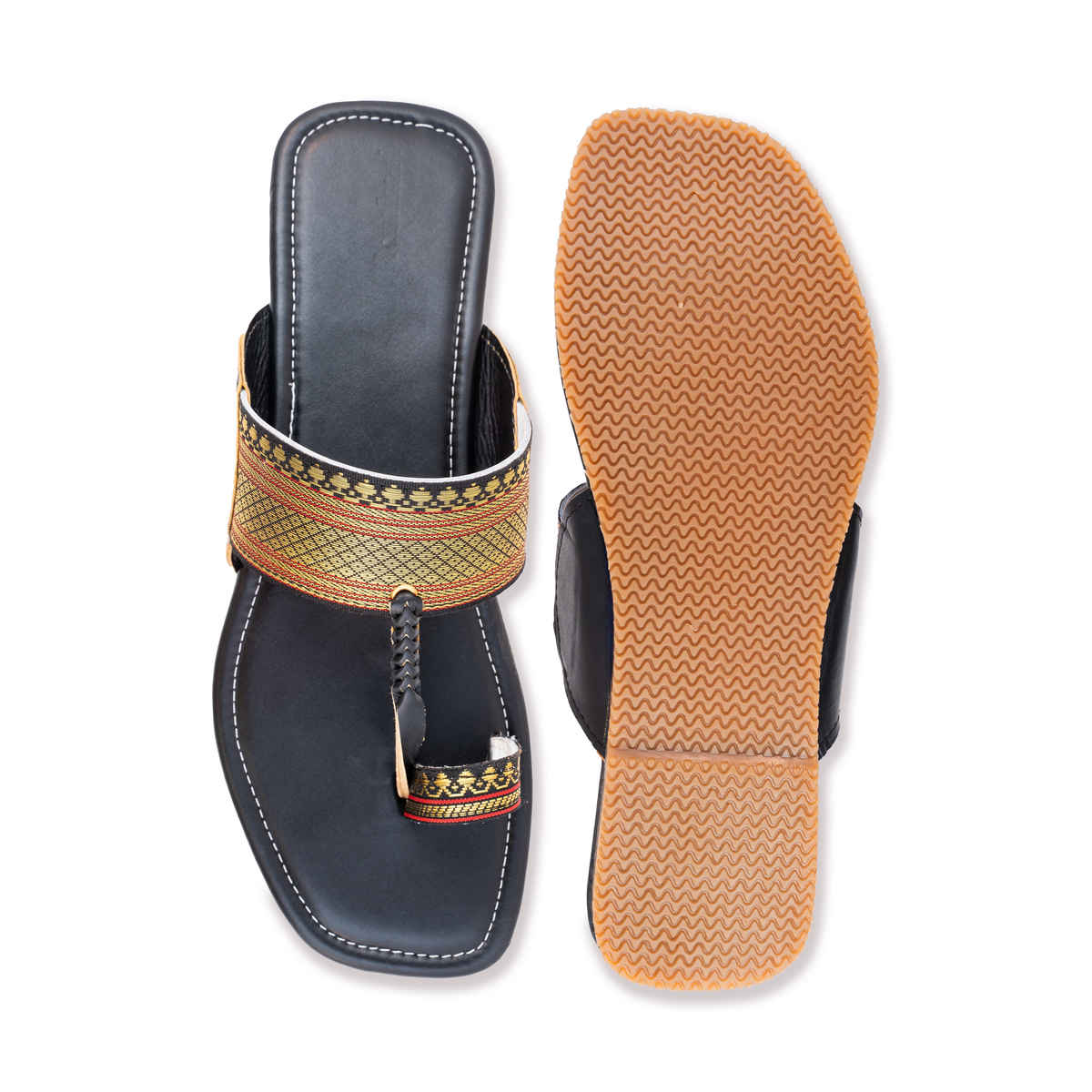 Korakari Ebony Black Kolhapuri for Women Black | UK8