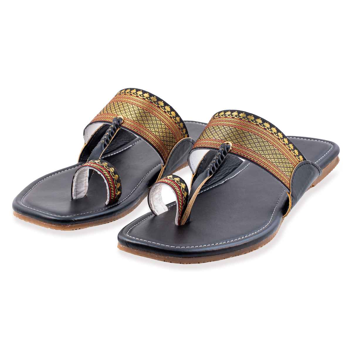 Korakari Ebony Black Kolhapuri for Women Black | UK5
