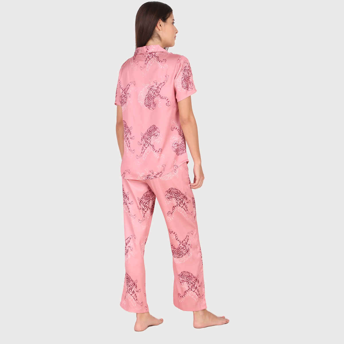 Masha Women's Tiger Pink Satin Pajamas | Set | XL