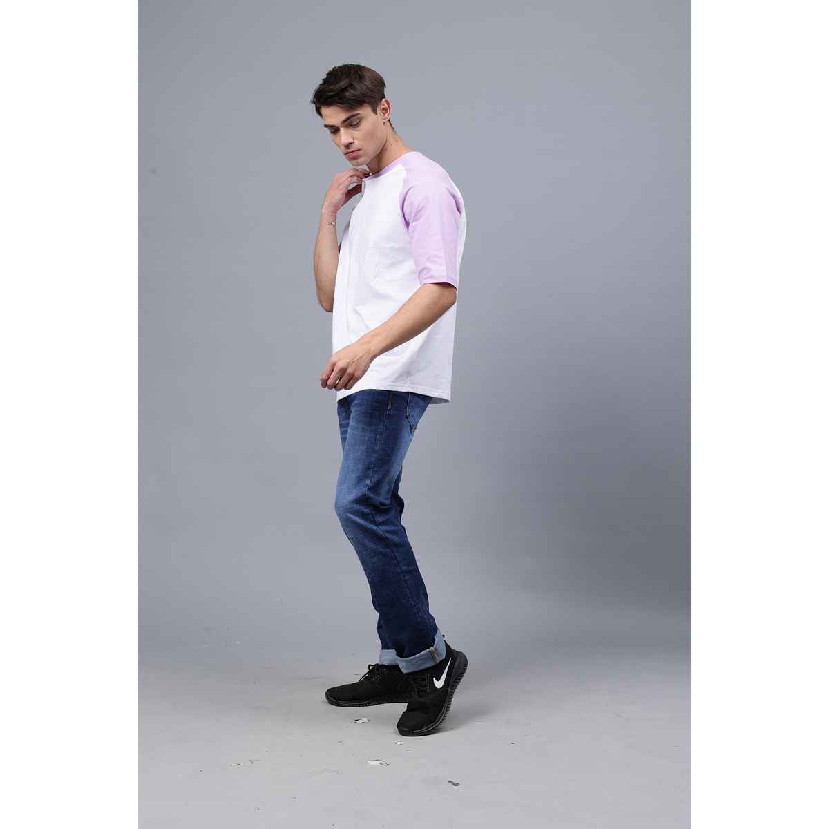 Mad Over Print Men's Colourblock T-shirt | Lavendar - M