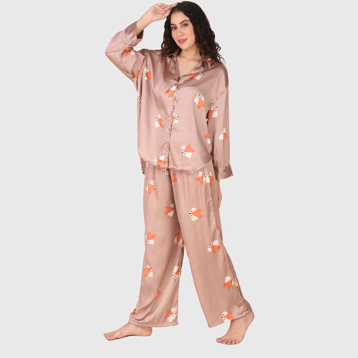Masha Women's Fox Brown Oversized Pajamas | Set | XL