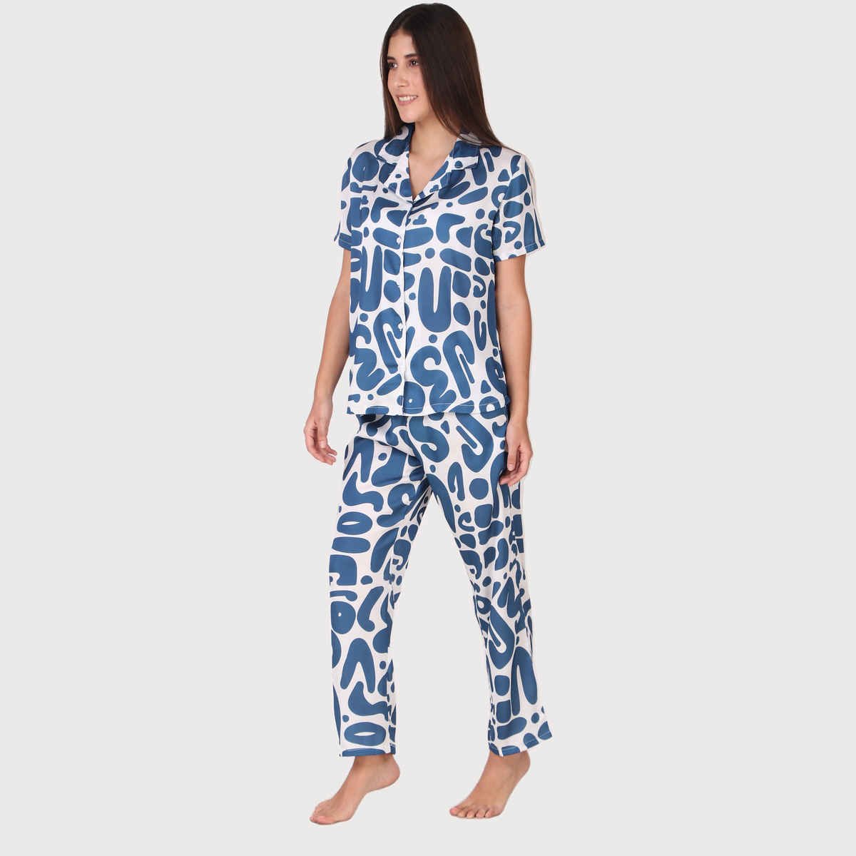 Masha Women's Bubble Blue Satin Pajamas | Set | L