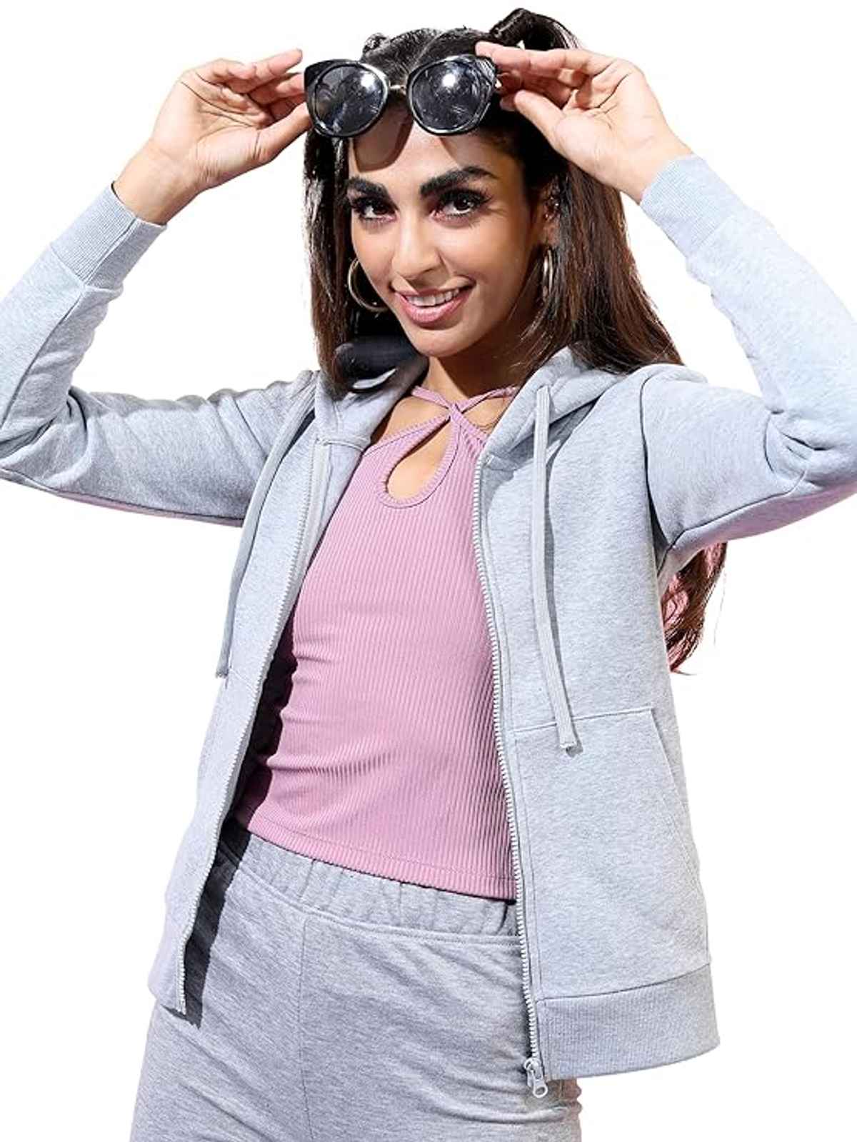 Ketch Women Full Sleeve Slim Fit Sweatshirt | Grey | L