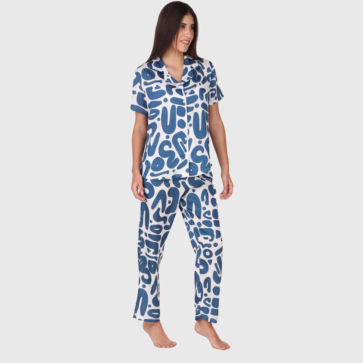 Masha Women's Bubble Blue Satin Pajamas | Set | L