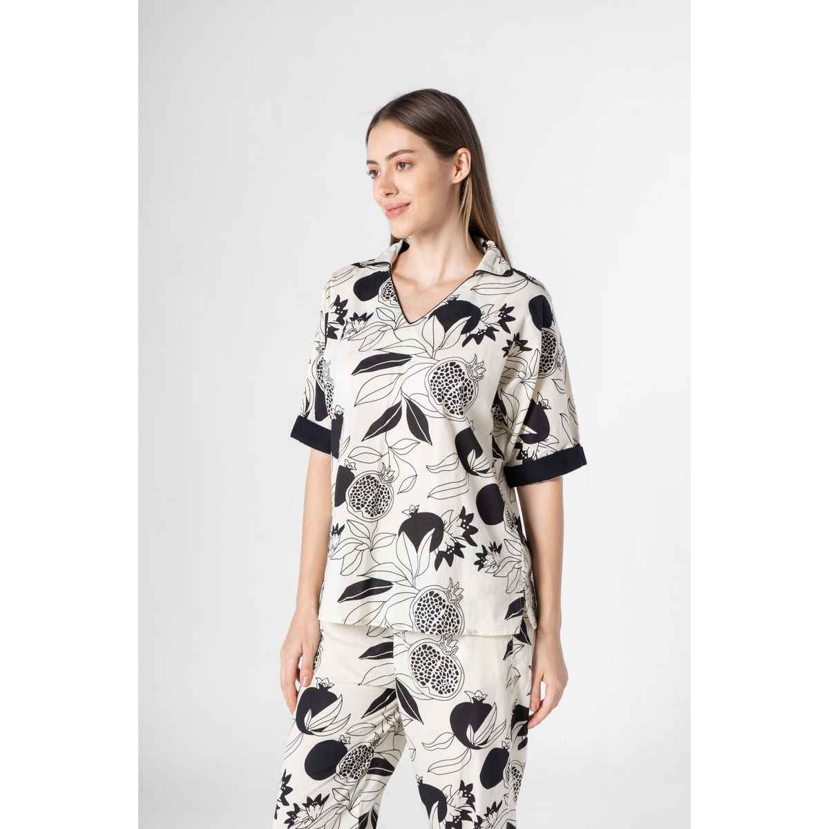 Sanskrutihomes Women Tropical Multicolor Printed Pure Cotton Night Suit SE-NSP-738 | XL