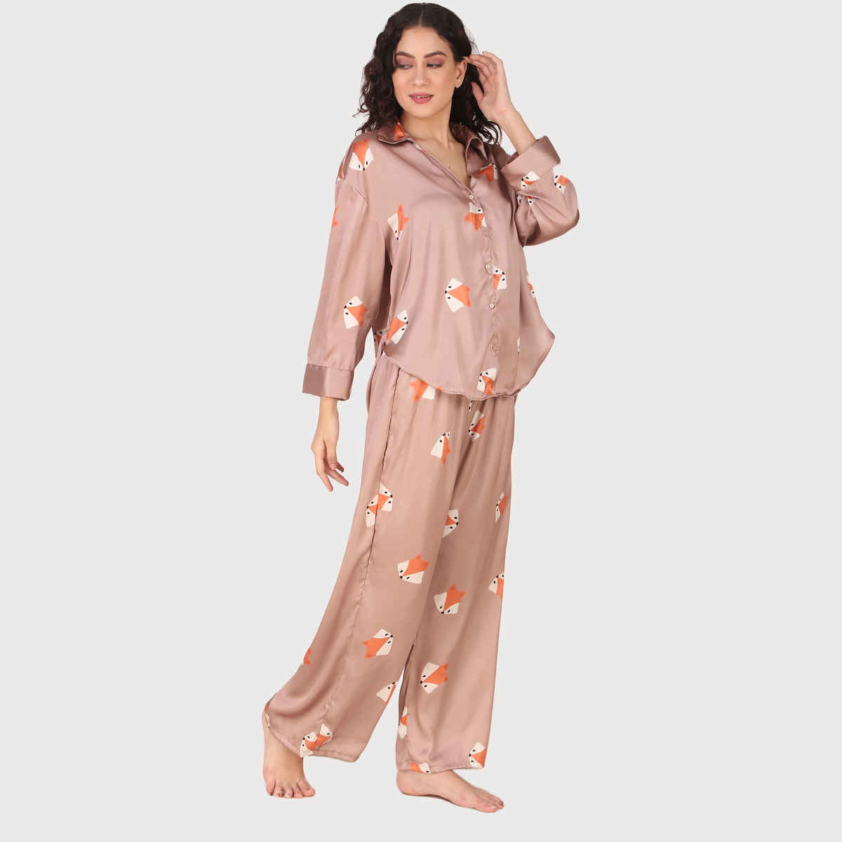 Masha Women's Fox Brown Oversized Pajamas | Set | XL