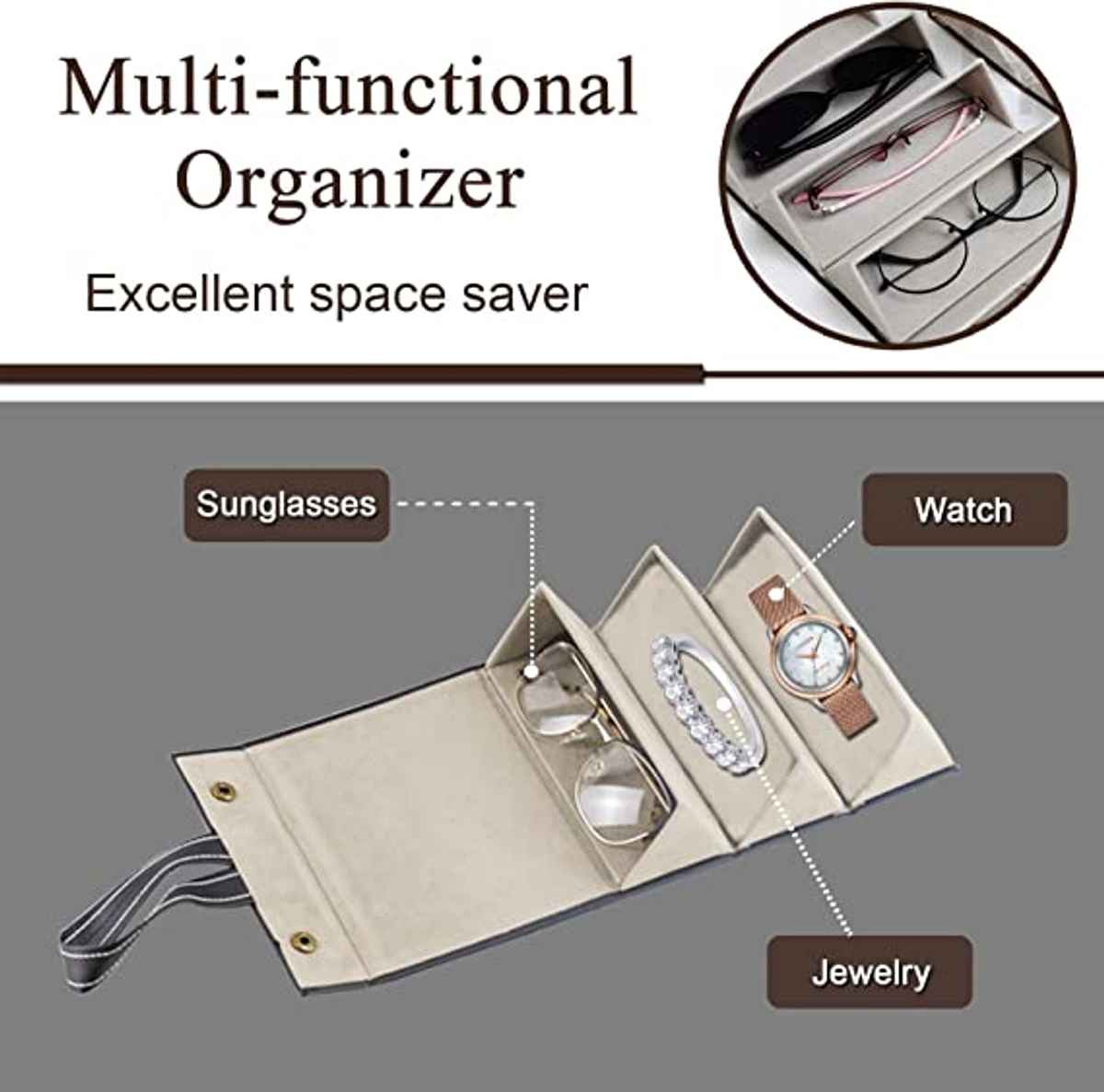 Awestuffs 3 Slots Foldable PU Leather Sunglasses Case | Hanging Eyeglasses Storage Box | Unisex