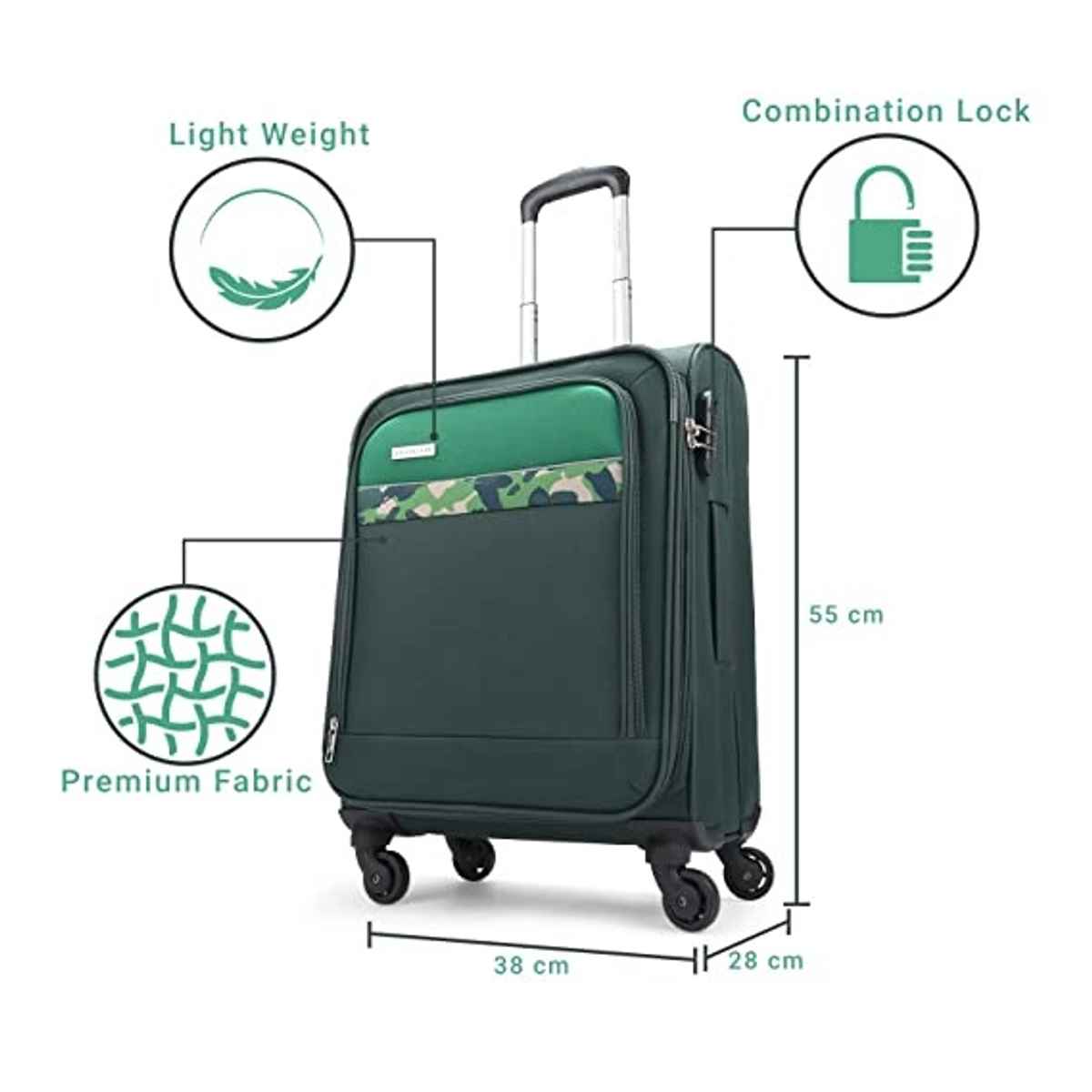 Aristocrat Unisex Solid Polyester 285 L Trolley Bag | Forest Green - 55 cm
