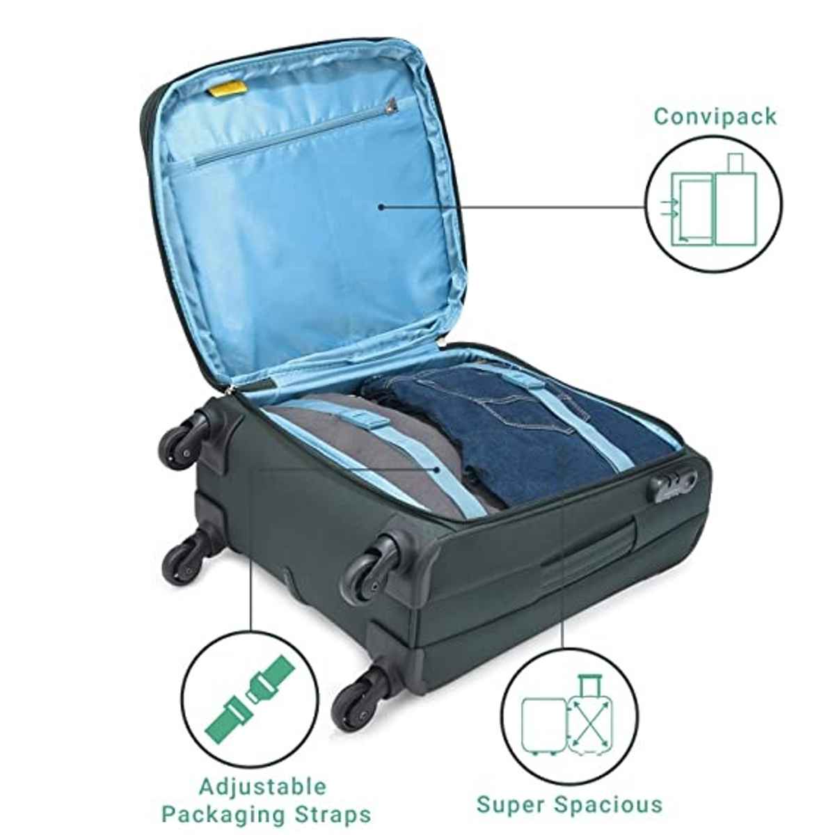 Aristocrat Unisex Solid Polyester 285 L Trolley Bag | Forest Green - 55 cm