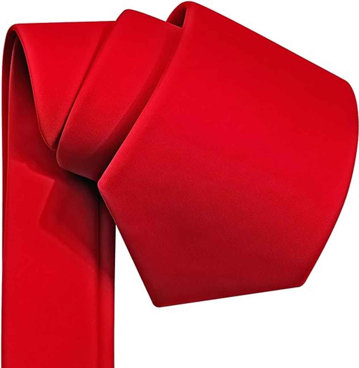 Kaezri Men's Plain Formal & Casual Skinny Silk Tie | KZ Red Tie | Red