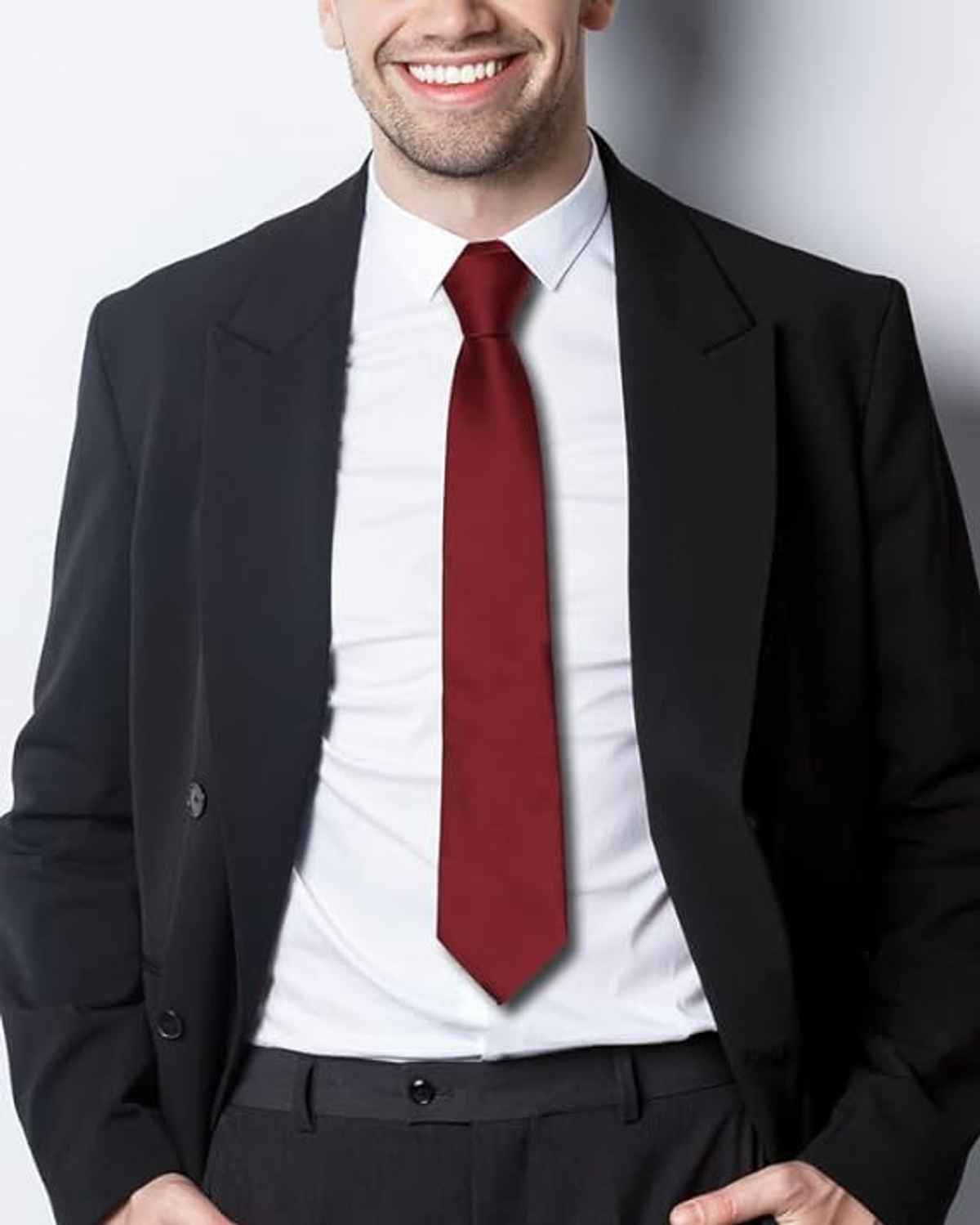 Kaezri Men's Plain Formal & Casual Skinny Silk Tie | KZ Maroon Tie | Maroon