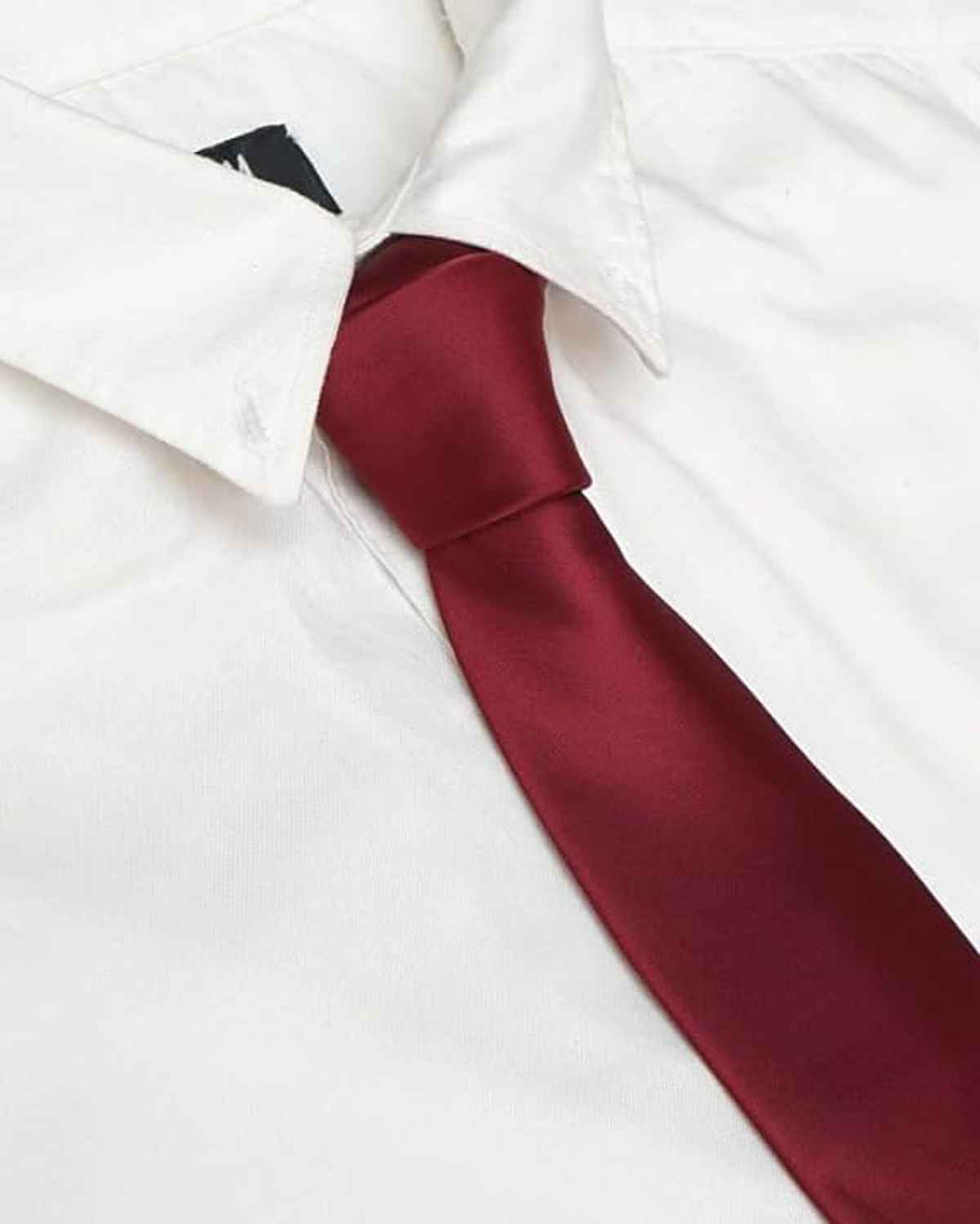 Kaezri Men's Plain Formal & Casual Skinny Silk Tie | KZ Maroon Tie | Maroon