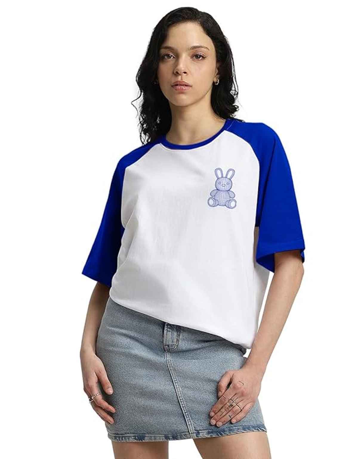 Juneberry Royal Blue Graphic Print Oversized Fit T-shirt - M