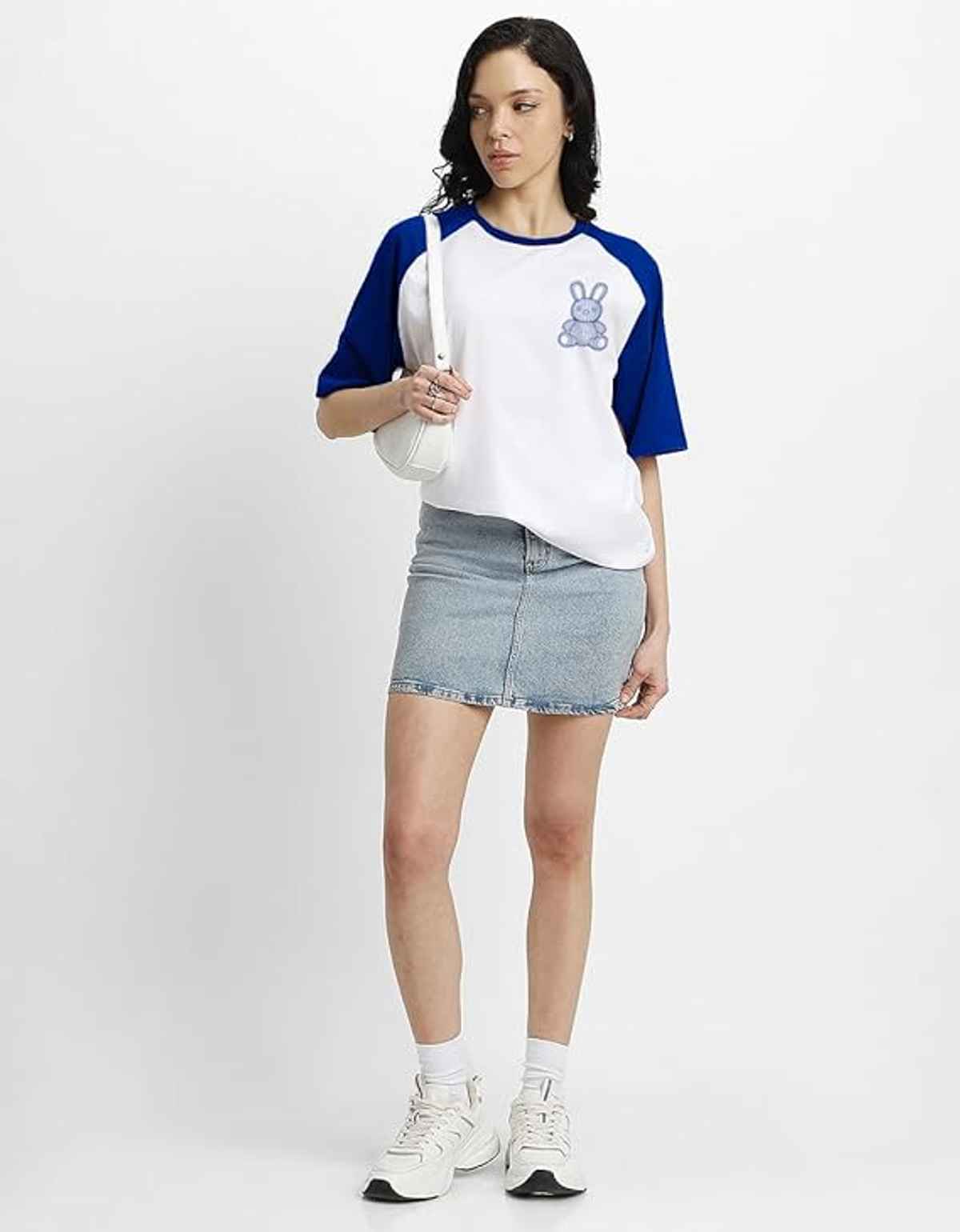 Juneberry Royal Blue Graphic Print Oversized Fit T-shirt - M