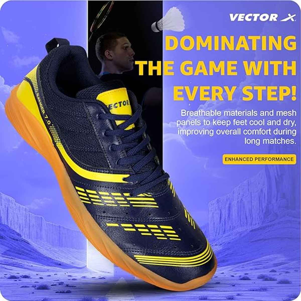 Vector X Ranger 7.0 Power Badminton Shoes for Men (Navy-Green, 9) | UK9