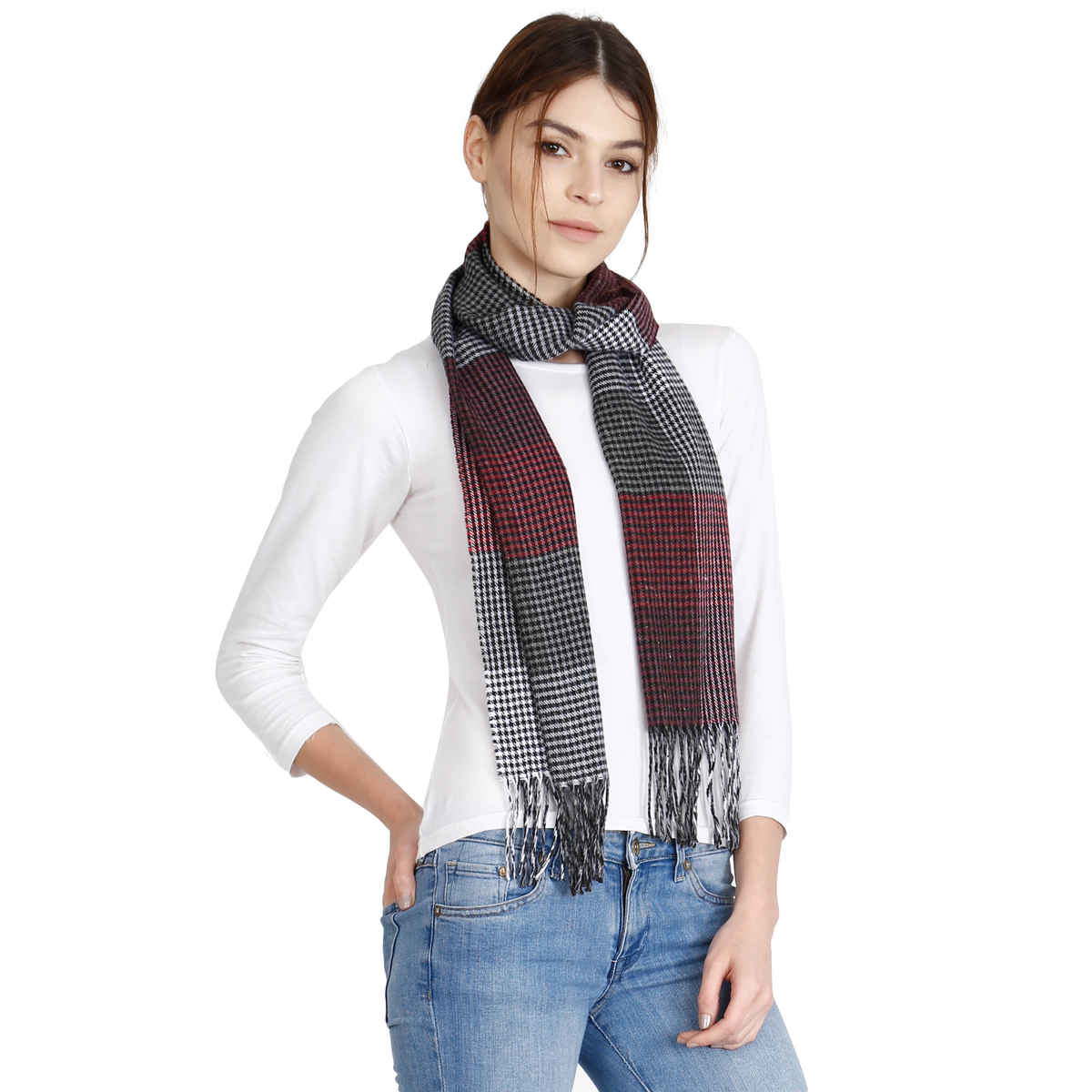 Fabseasons Men's Checkered Acrylic Muffler | Red - Free Size