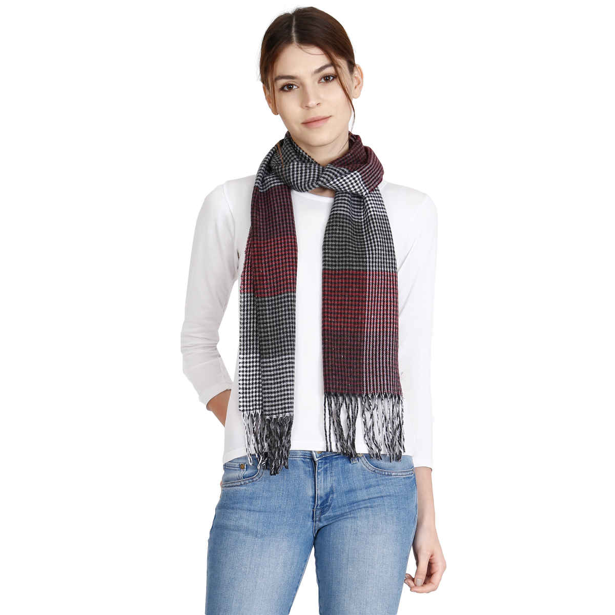 Fabseasons Men's Checkered Acrylic Muffler | Red - Free Size