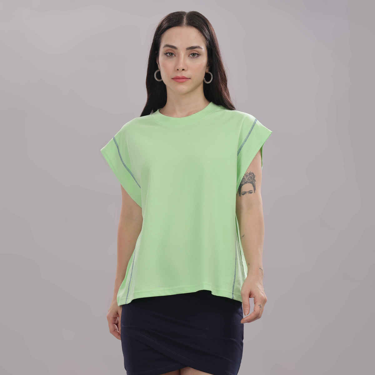 Springman Women's Cotton Tank Top | 160 GSM Fabric | Bio Washed | Round Neck | Green - XL