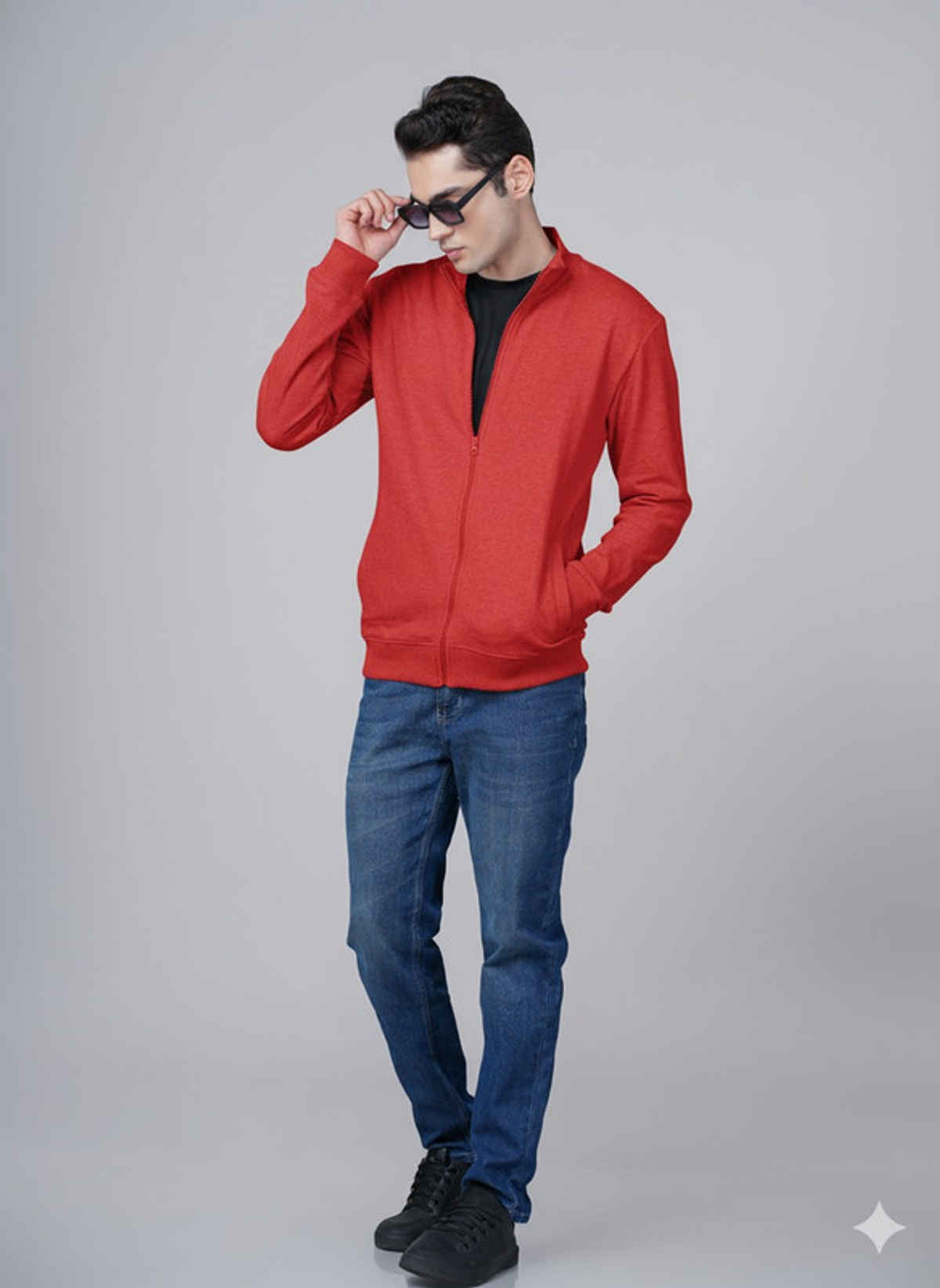 Men's  Cotton Rich Premium Sweat Jacket | Red - M