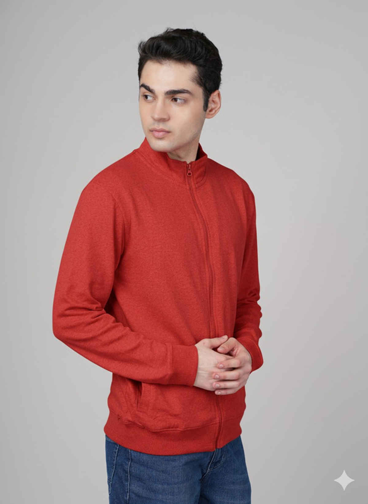 Men's Cotton Rich Premium Sweat Jacket | Red - L
