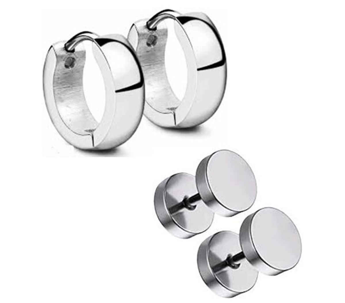 Men's Earrings Studs And Bali Combo Silver