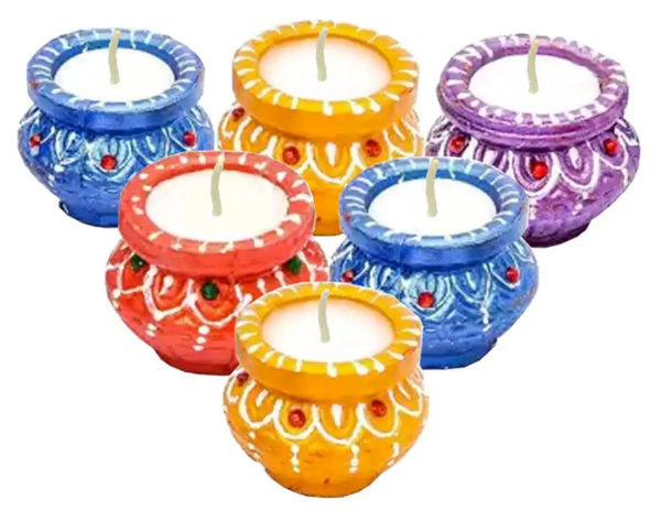 Multicolor Matki Diya With Wax