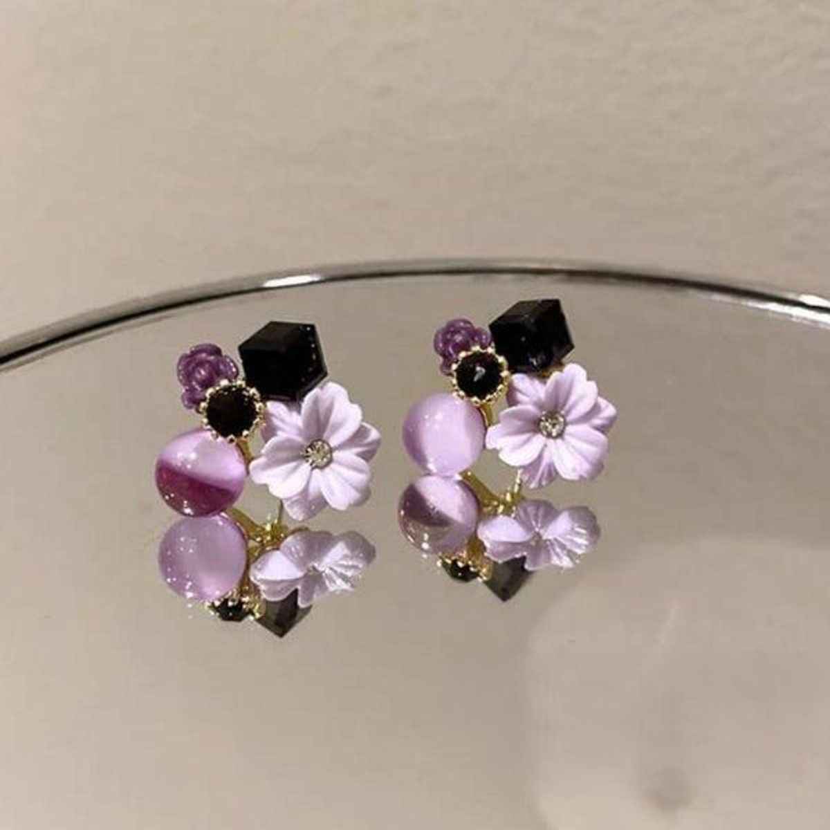 Estailo Fashion Women's Jewellery Earrings Purple Floral | One Size