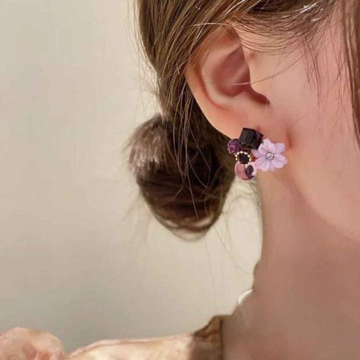 Estailo Fashion Women's Jewellery Earrings Purple Floral One Size | E0001378