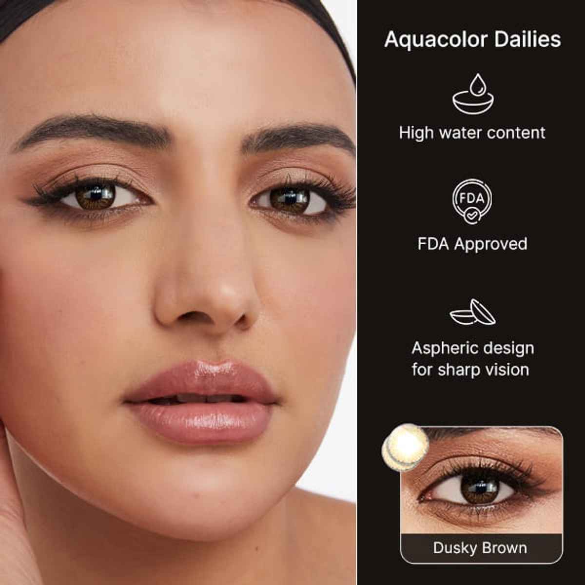 Aquacolor Daily Disposable Contact Lens- Dusky Brown (10 Lens/Box) | Zero Power