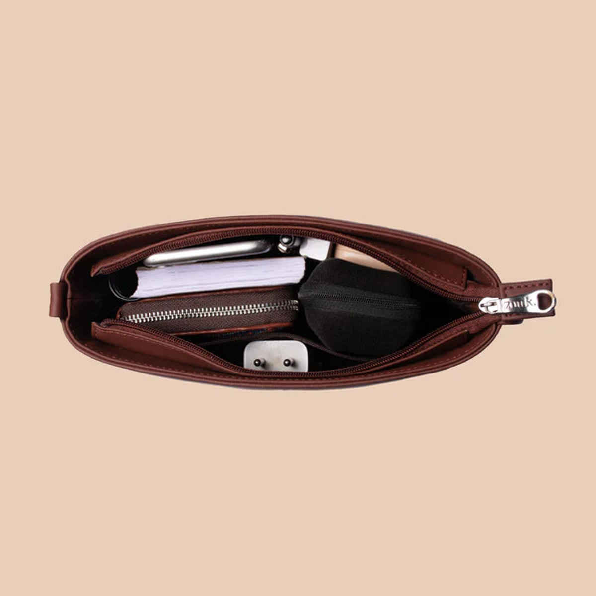 Zouk Women'S Floral Vegan Leather And Handcrafted Fabric 3.69 L Sling Bag  - One Size (1pc) & Giva Silver Zircon Layered Ring (1pc) Combo