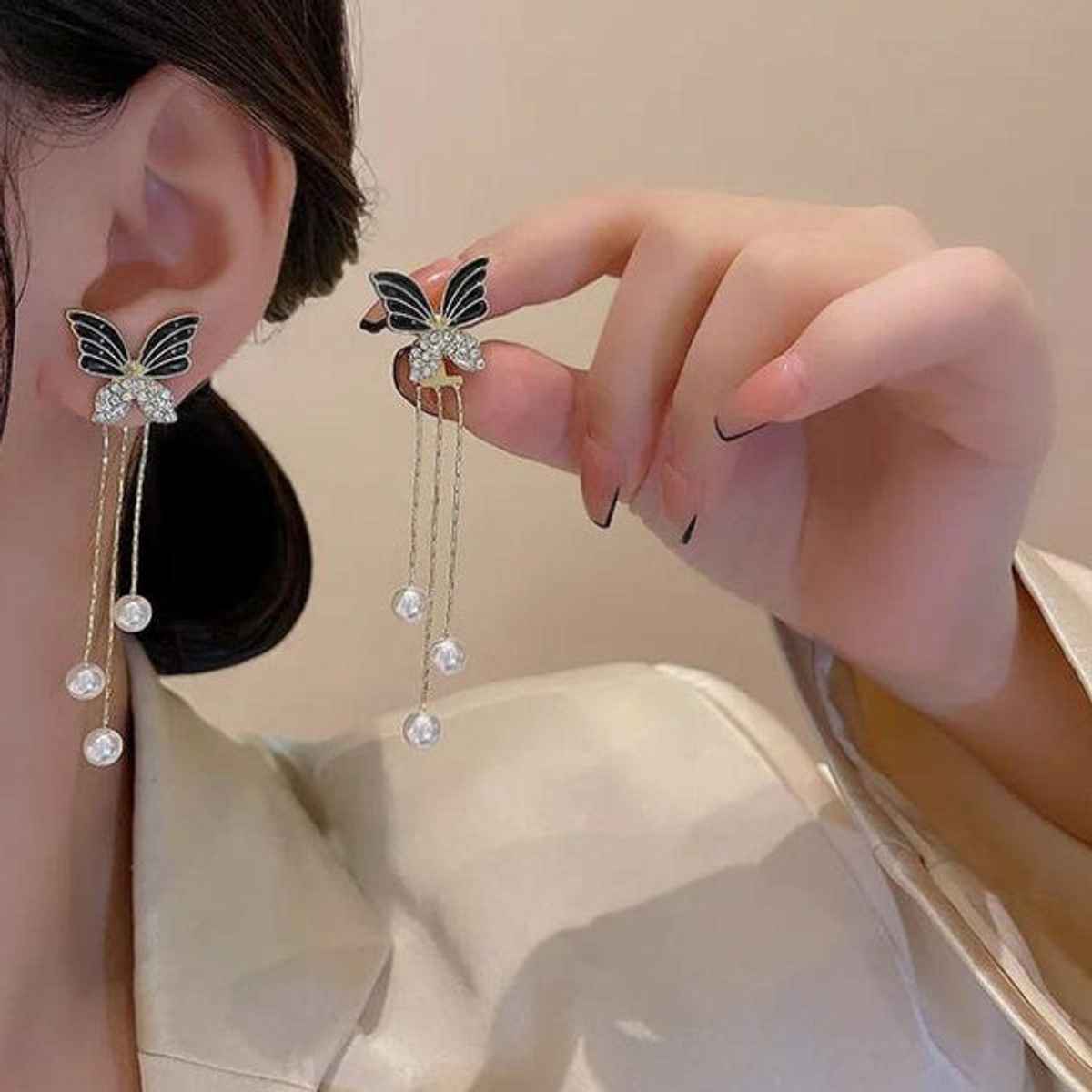 Estailo Fashion Women's Jewellery Earrings Black Gold One Size | E0001356