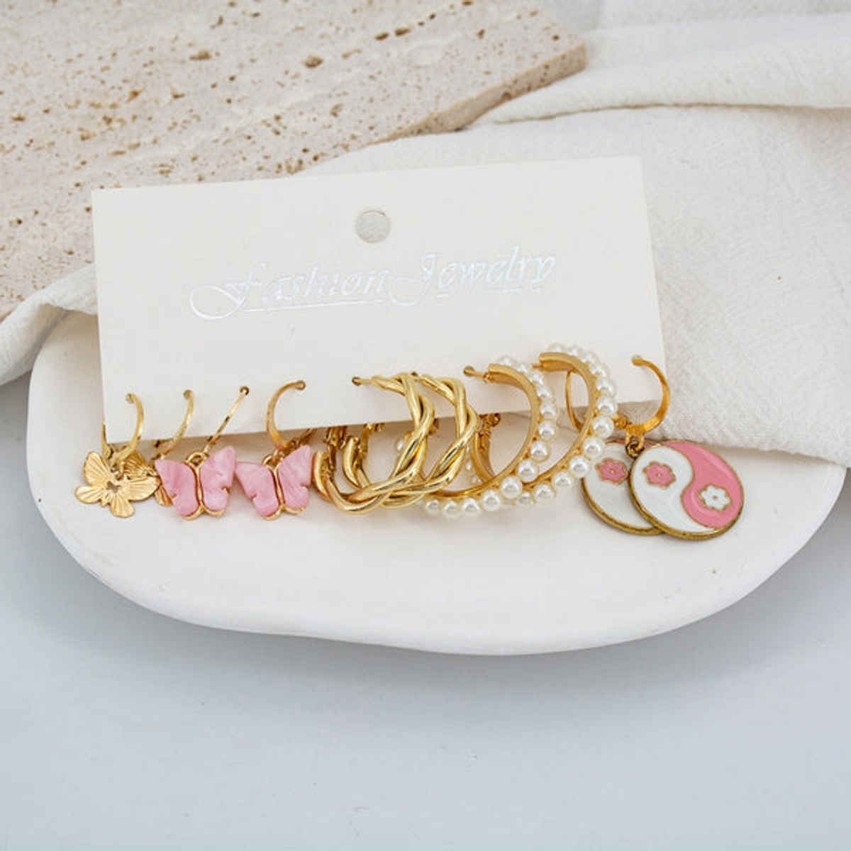 Estailo Fashion Harmony & Hoops Combo Earring | E0004252 | Pink