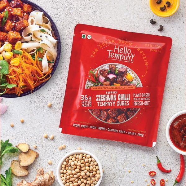 Hello Tempayy Peppery Szechuan Chilli Soyabean Tempeh Cubes Protein & Fibre Rich