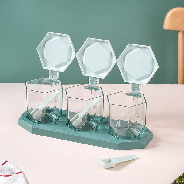 Nestasia Set of 3 Spice Jars With Spoons Green