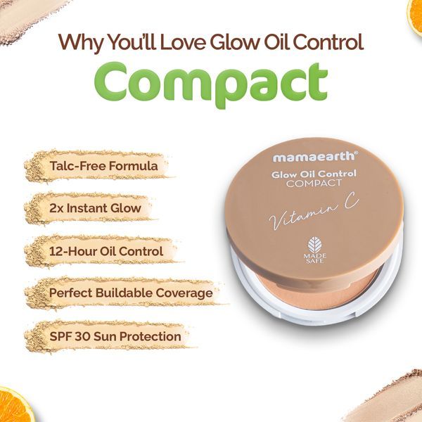 Mamaearth Glow Oil Control Compact Spf 30 With Vitamin C & Turmeric Instant Glow - (Ivory Glow)