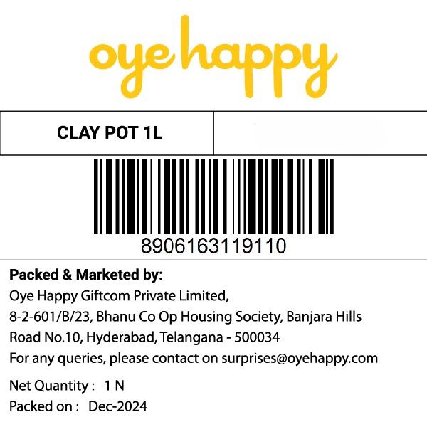 Oye Happy Clay Pot | 1 Ltr